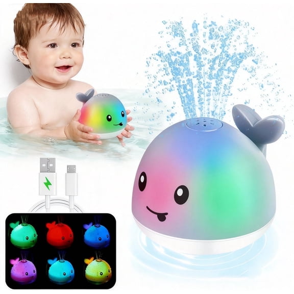 Rechargeable Light Up Bath Toys, Spray Water Bathtub Toys for 3 Years Old, Pool & Bathroom Toy - Baby Toys