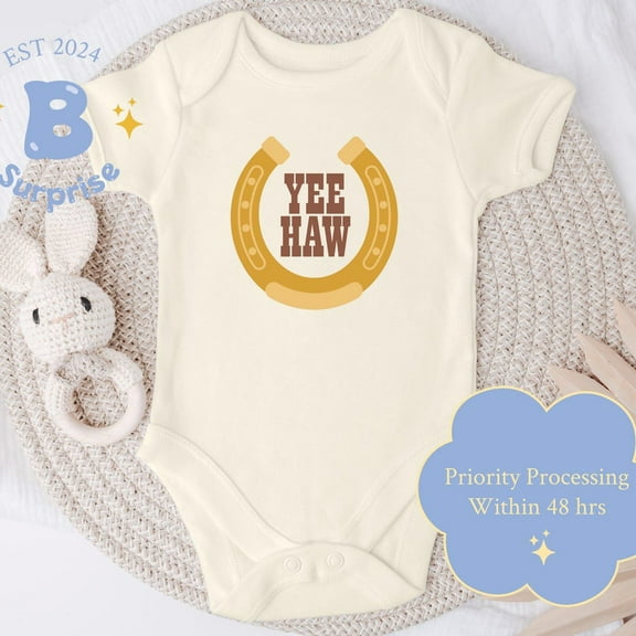 Yee Haw Onesie, Baby Western Theme Bodysuit, Horseshoe Baby Outfit, Cowboy Onesie, Western Baby Shower Gift, Kids Shirt Cute Baby Onesie, BABY BODYSUIT LAT 4424