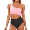 thumbnail image 2 of Women's One Piece Swimsuit- One Shoulder Bathing Suit Cutout Swimwear Pink 2XL, 2 of 5