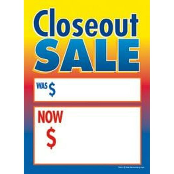 T50CLO Close Out Sale Was Now Slotted Tags 5"x7" Pack of 100 Business Store Signs Price Cards