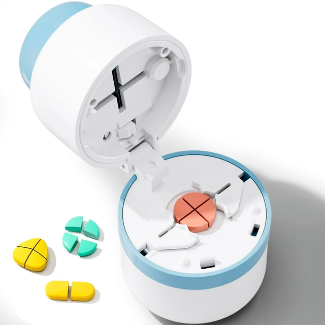 WJCA Precision Quarter Pill Cutter, Divides Tablets into Four Equal Parts for Vitamins, with Stainless Steel Blade, Blue