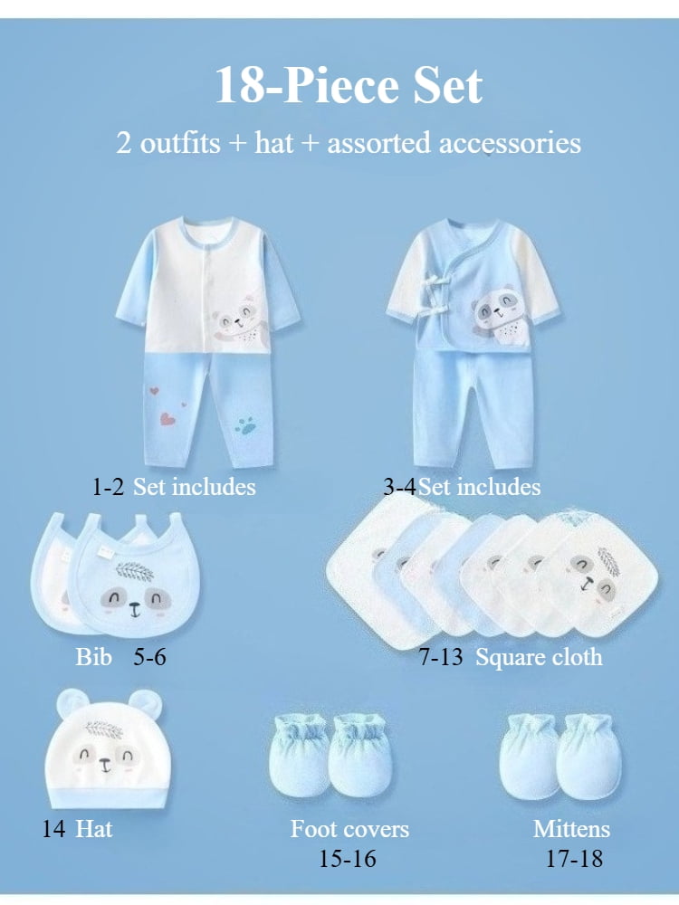 Unisex Baby Essentials Set, 18 Pieces, Suitable for Newborns
