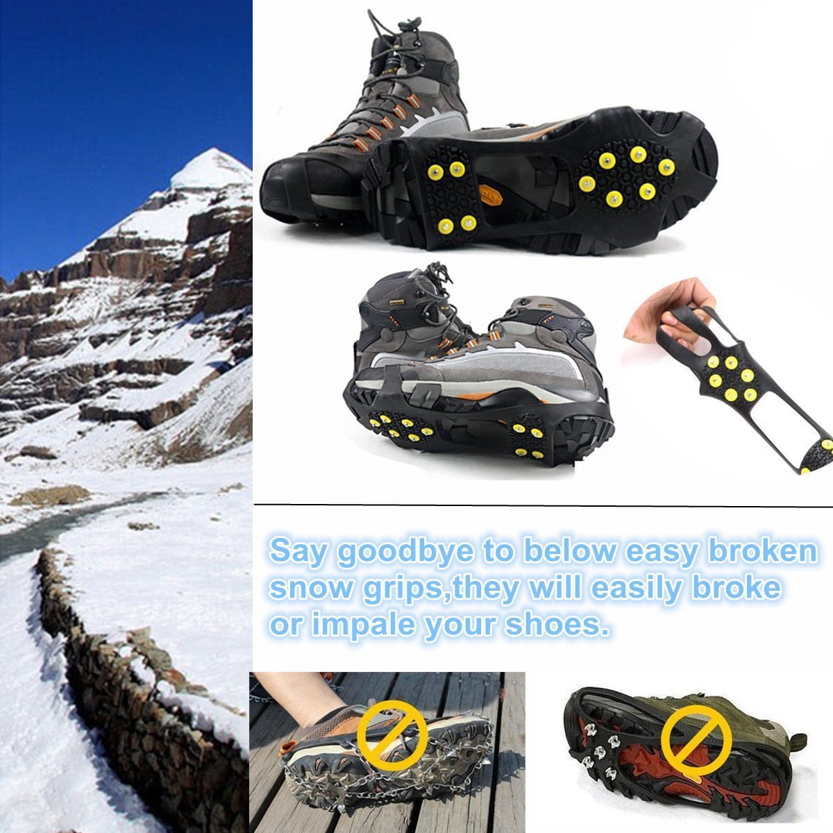 1 Pair Anti Slip Shoe Boot Grips Ice Cleats Spike Snow Gripper Non Slip
