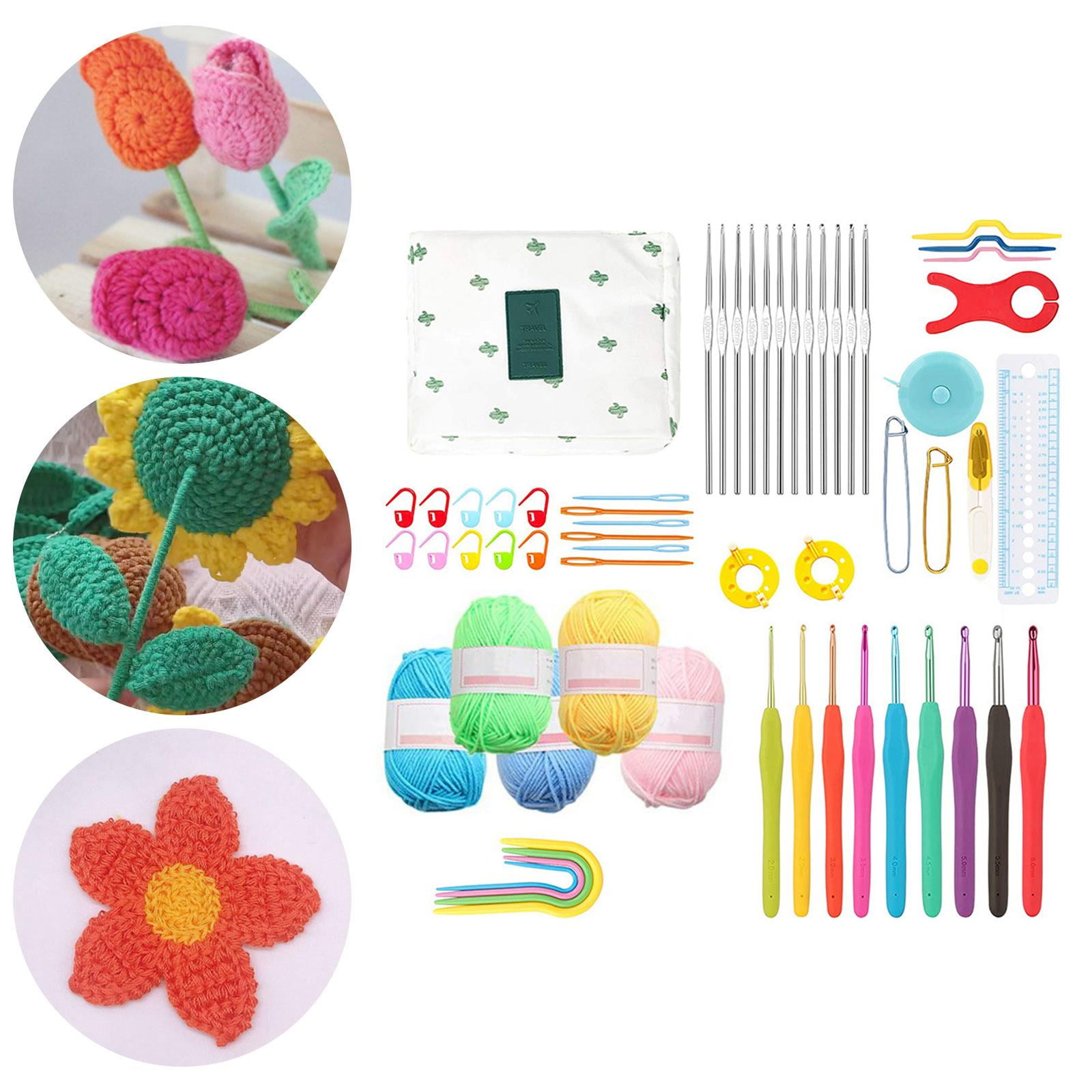 Wxqbjtam Crochet Hooks Knitting Needles Knit Gauge Scissors Stitch Holders for Beginners Blue Flower