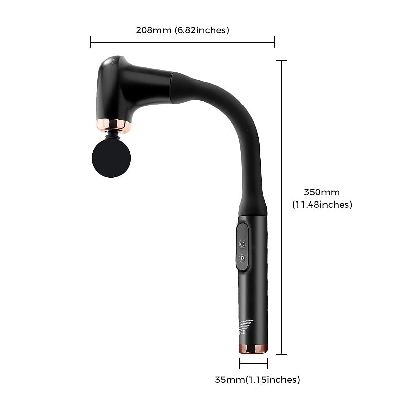930 Black Bendable Fascia Gun, Deep Tissue Massage Gun with 6 Speeds & 4 Massage Heads, Rechargeable Muscle Massager for Back, Neck, Shoulder, Leg Pain Relief