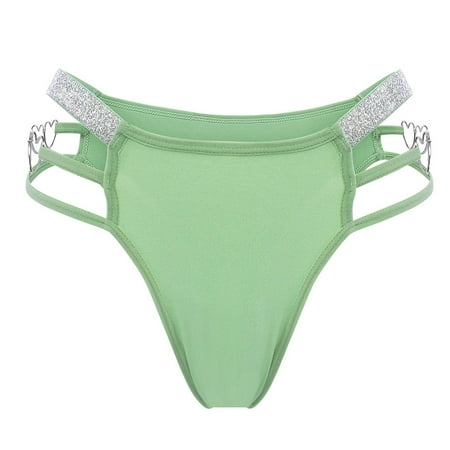 Womens String Thongs Panties Cheeky Bikini Swimsuits Seamless Underwear with Heart Metal Ring Hipster Panty