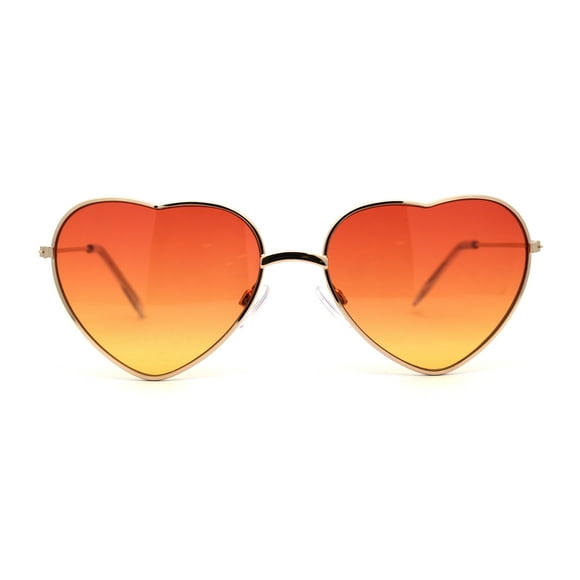 Womens Pop Color Lens Hippie Heart Shape Metal Rim Sunglasses Gold Red Orange