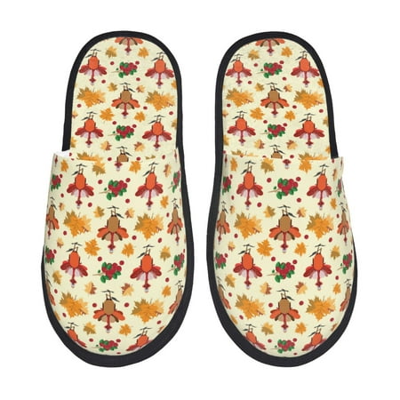 

Fuzoiu Thanksgiving Turkeys Print Unisex Furry Slippers Plush Indoor Shoes Trendy House Slippers Anti-Skid EVA Sole House Shoes for Home Office and Travel -Large
