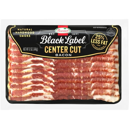 HORMEL BLACK LABEL Pork Bacon, Center Cut, Gluten Free, Refrigerated, 12 oz Plastic Package