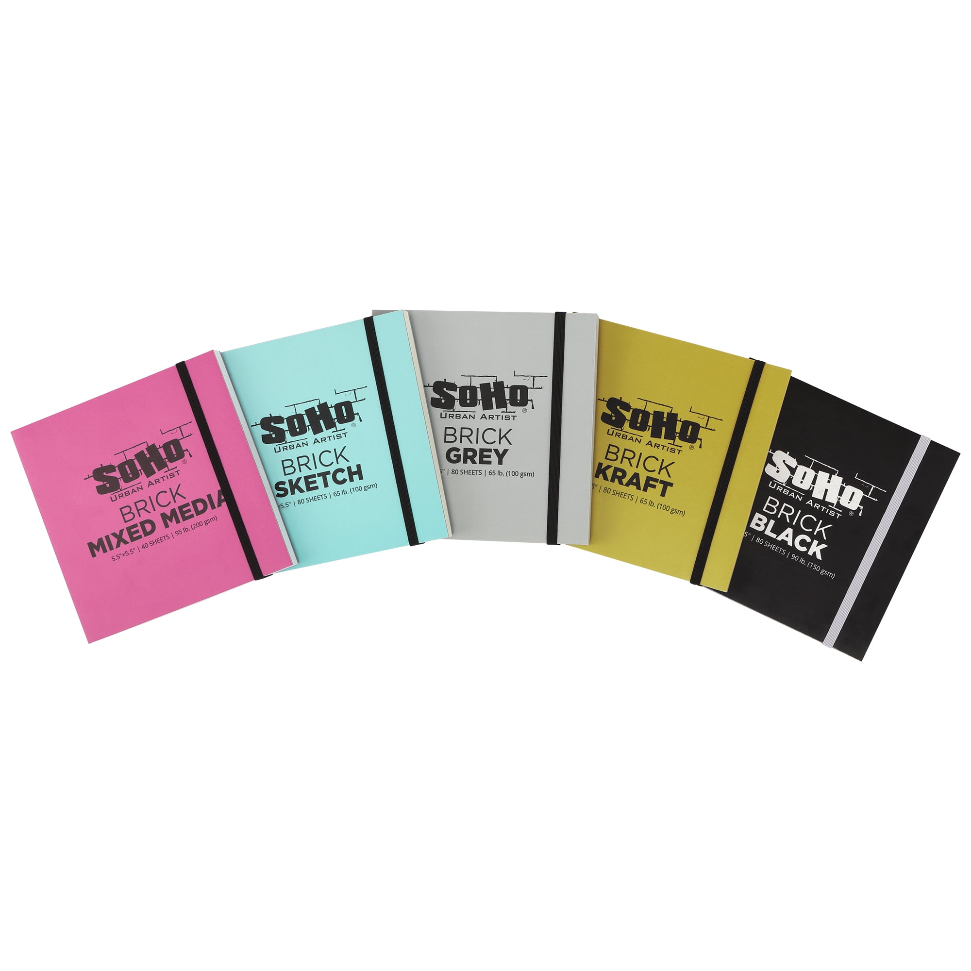 SoHo Urban Artist Brick Sketchbook Journals for Sketching, Drawing, Colored Pencils, Graphite, and more - Black Set of 2 - 5.5"x5.5" & 5.5"x8.5" (150 GSM, 80 Sheets)