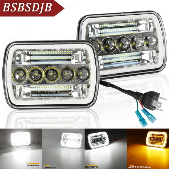 For GMC Savana 1500 2500 3500 1998-2001 Pair 5X7" 7x6" LED Headlight High/Low DRL