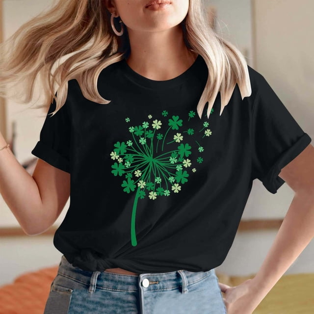 Meichang T-Shirts Verts pour Femmes T-Shirts de la Saint-Patrick Imprimé Trèfle T-Shirts Verts Hauts à Manches Courtes Col Rond T-Shirts Chanceux