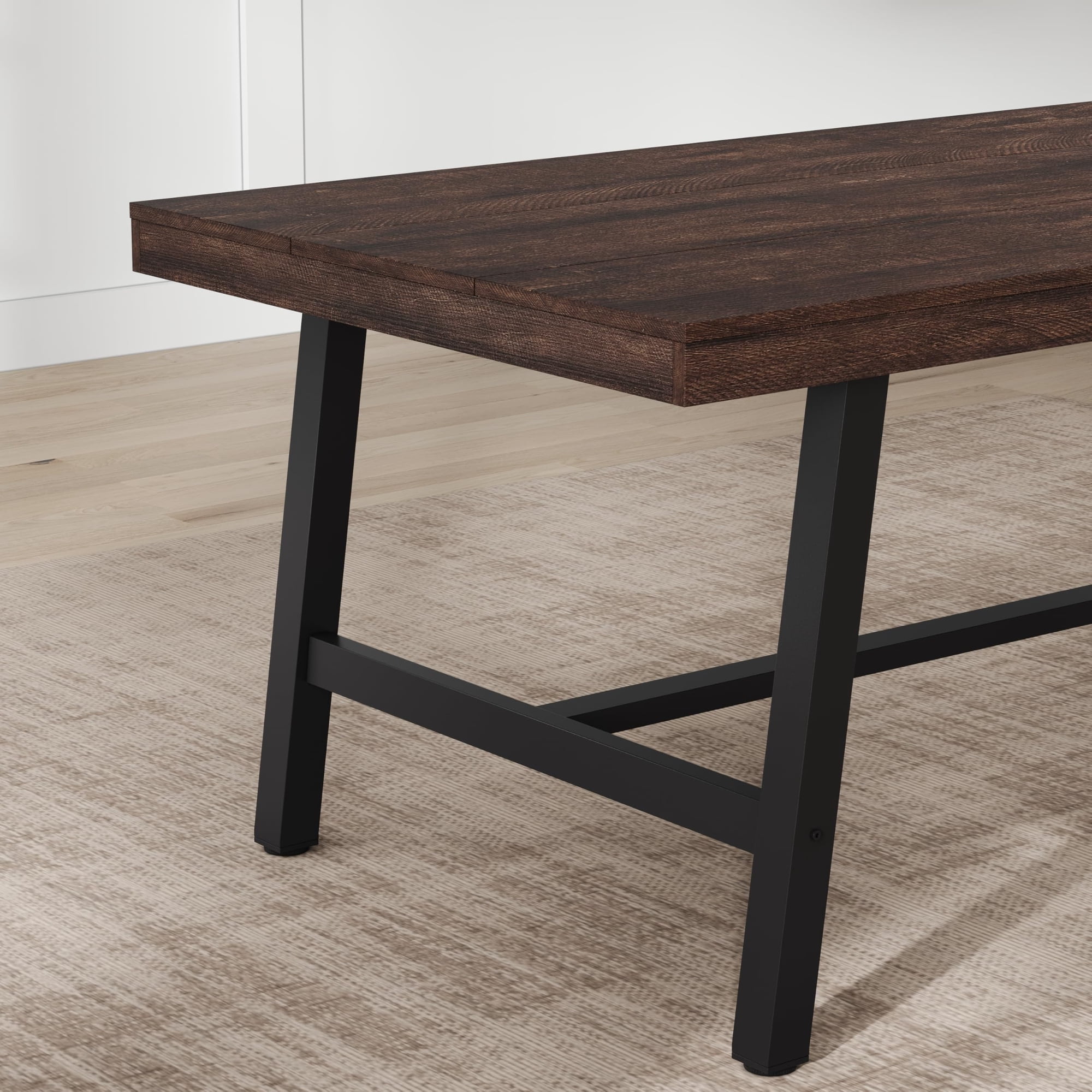 Heavy-Duty Industrial Dining Table for 4-6 – Rectangular Rustic Wood Top Metal Frame 350 lb Capacity Adjustable Feet Easy Assembly Dining Room & Kitchen – Cuba Birch 1600