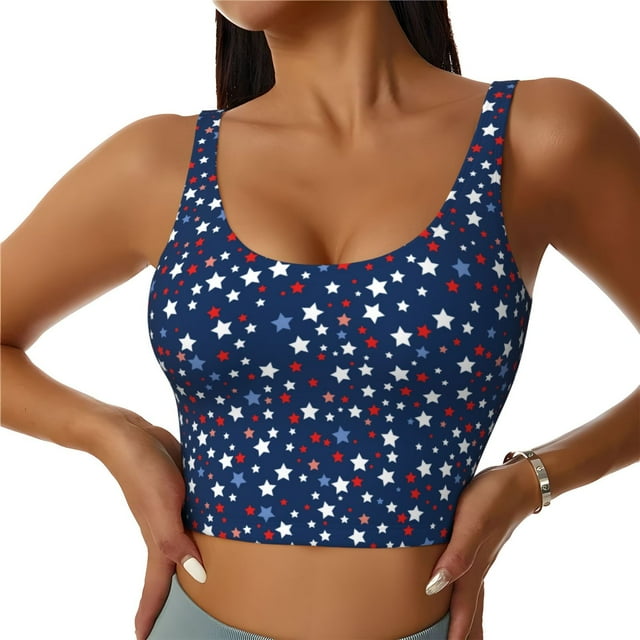 Balery Colorful Stars Pattern Racerback Sports Bras for Women - Padded Seamless High Impact Support for Yoga Gym Workout Fitness-XX-Large