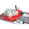 thumbnail image 2 of Home Basics 3 Piece Rust-Resistant Vinyl Dish Drainer with Self-Draining Drip Tray, Red, 2 of 5
