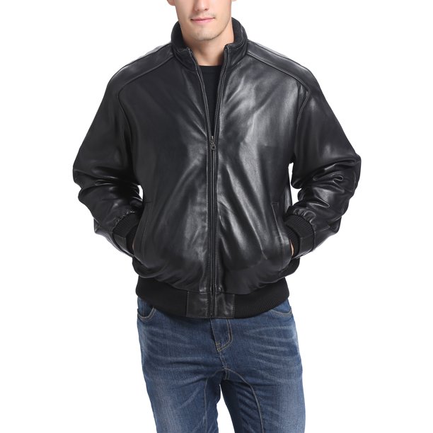 BGSD Men's Black Lambskin Leather Bomber Jacket (Regular & Tall sizes ...