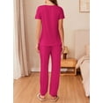 thumbnail image 4 of Avidlove Women Pajamas Set Short Sleeve Pjs Tops with Jogger Pants Loungwear 2 Piece Solid Sleepwear with Pockets, 4 of 7