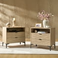 thumbnail image 2 of 2-Drawer Modern End Tables with Rear Charging Station V-shaped Design Matal Legs 2 Pieces for Living Room Oak, 2 of 7