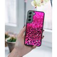 thumbnail image 5 of FINCIBO Soft Rubber Cover Case for Samsung Galaxy S22 6.1" 2022 (NOT FIT Galaxy S22+ / S22 Plus 6.5" 2022/Galaxy S22 Ultra 6.8" 2022), Hot Pink Glitter Sparkle With Black Pink Glitter Leopard, 5 of 5