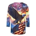 thumbnail image 4 of Womens 4th of July Shirts Memorial Day Blouse for Women Fourth of July T Shirt Womens American Flag Tops Patriotic Tee Printed Round Neck Three Quarter Sleeve 3/4 Sleeve T-Shirt Loose Top, 4 of 5