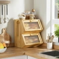 thumbnail image 3 of Double Layer Bread Box for Kitchen Countertop, Large Bamboo Bread Storage Container for Homemade Bread, Farmhouse Bread Holder for Kitchen Counter Cabinet, Pantry, Cupboard (Natural, Medium), 3 of 16