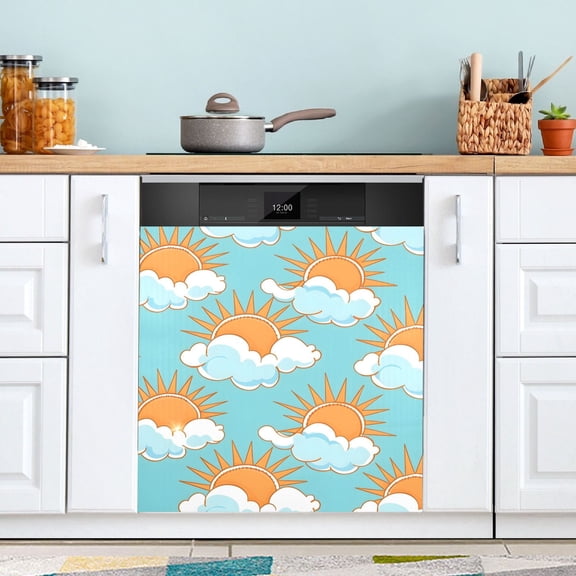 Sun and Cloud Dishwasher Magnet Cover Magnetic Fridge Door Cover Home Kitchen Decor 23"x 26"
