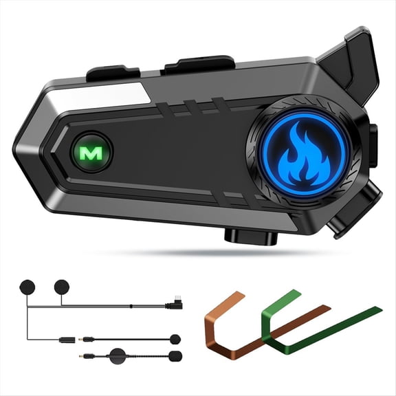 Motorcycle Helmet Bluetooth Headset with 2 Type Mics, Intercom/Hands-Free Call/Music/Waterproof/Noise Cancellation, C9,1 x Motorcycle Helmet Headset 2 x Mics,Black