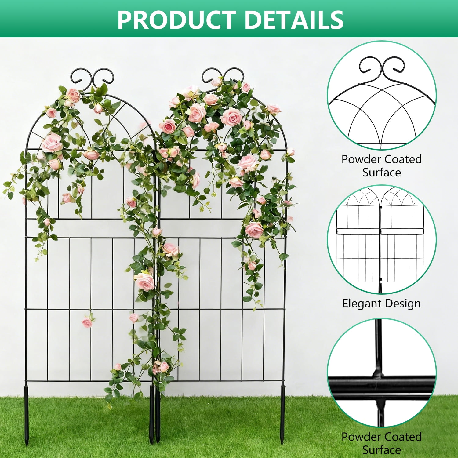 Decorative Garden Fence 10 Pack,Garden Trellis for Climbing Plants, 38.3in H x 12in W Metal Panel, Outdoor Wrought Iron Trellis for Vines, Flowers, Vegetable Garden Support