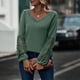 thumbnail image 2 of Camisa de manga larga de encaje con cuello en V para mujer Suelta Casual Moda Agradable para la piel Transpirable Cuello en V Color sólido Top de manga larga Verde L, 2 of 7
