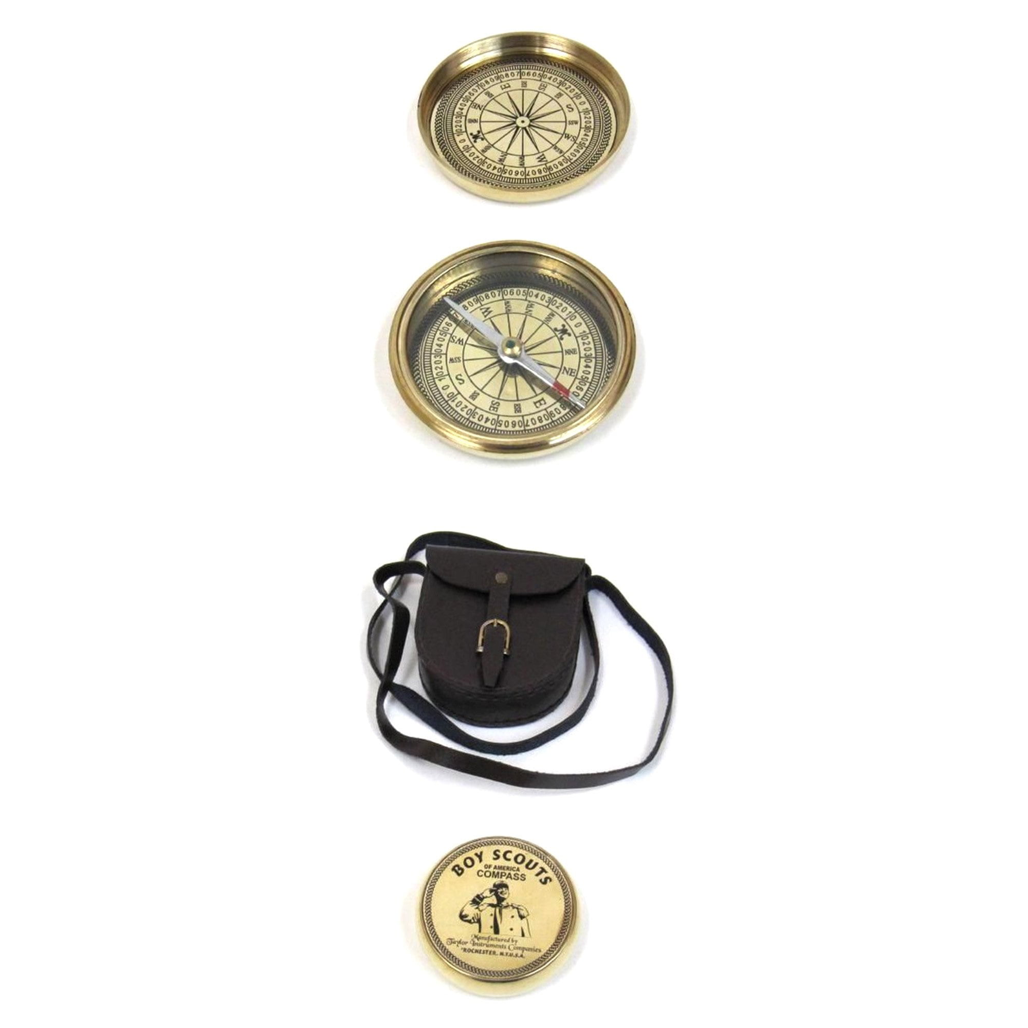 Vintage nautical brass compass boy scouts poem compass with leather case 
