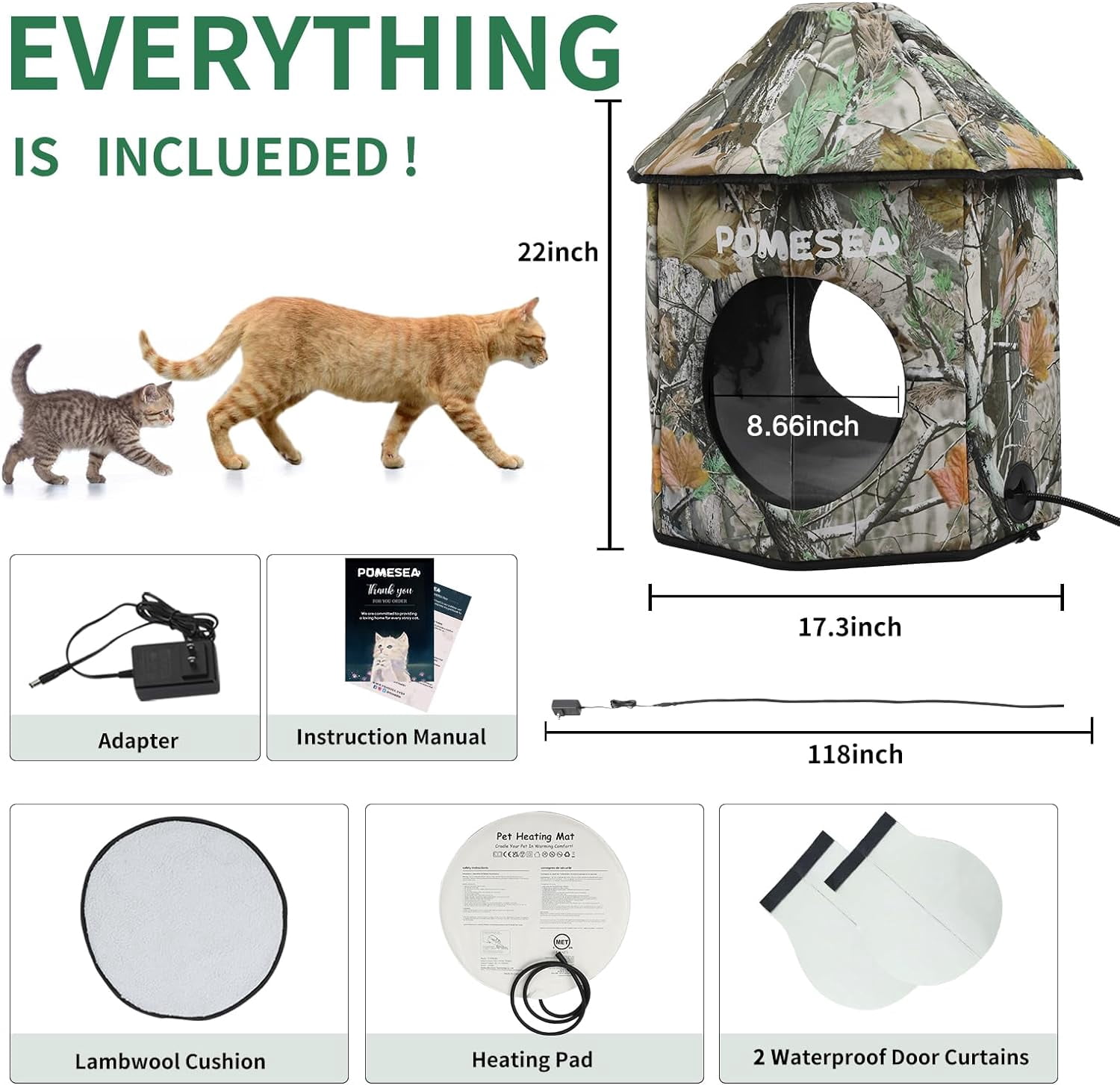 Heated Outdoor Cat House Weatherproof Cat Small Dog Warm Pet Shelter Carrier NEW PP10_Jungle