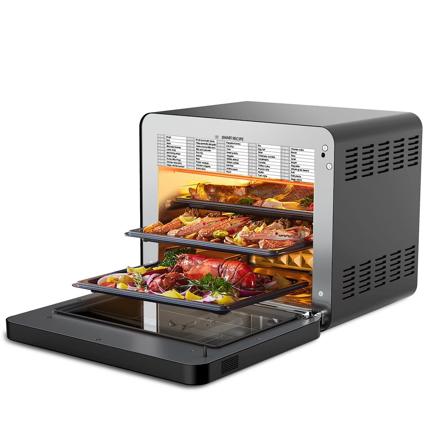 Tafole 26 qt. Black Steam Air Fryer Toaster Oven with 50 Cooking Presets Menus, Accessories Included