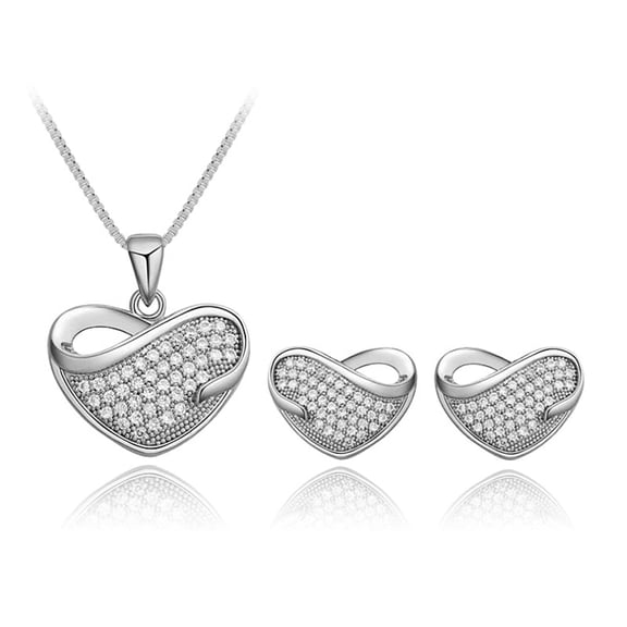 Fashion Sparkling Heart Austrian Crystal Necklace and Earrings Set