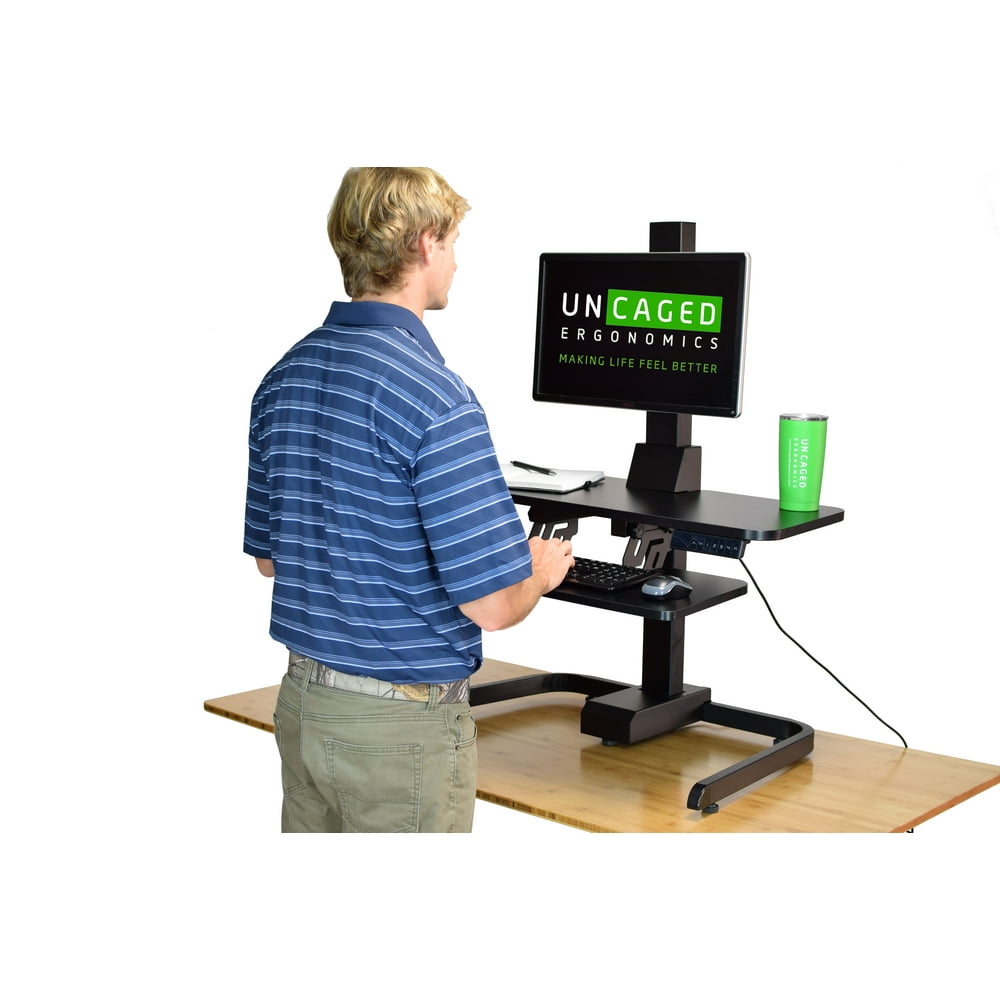 Electric Standing Desk Converter VESA Mount + Keyboard Tray. tall