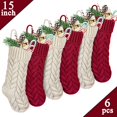thumbnail image 1 of Medias navideñas, paquete de 6 15 pulgadas Cable ted Xmas Medias rústicas para la decoración de la temporada navideña familiar, color crema borgoña MFZFUKR CJWUS-2746, 1 of 6