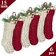 thumbnail image 1 of Medias navideñas, paquete de 6 15 pulgadas Cable ted Xmas Medias rústicas para la decoración de la temporada navideña familiar, color crema borgoña Adepaton CJWUS-2746, 1 of 6