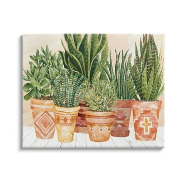 Stupell Industries Indoor Plant Scene Boho Pattern Pots Living Room, 30 x 24,Design by Cindy Jacobs