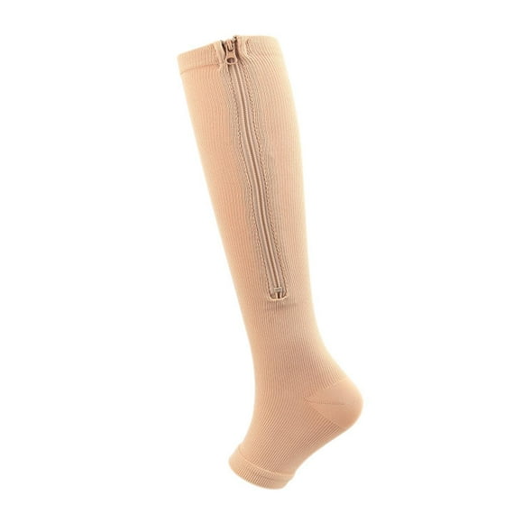 Knee High Open Toe Firm Support Compression Socks with Zip for Men and Women
