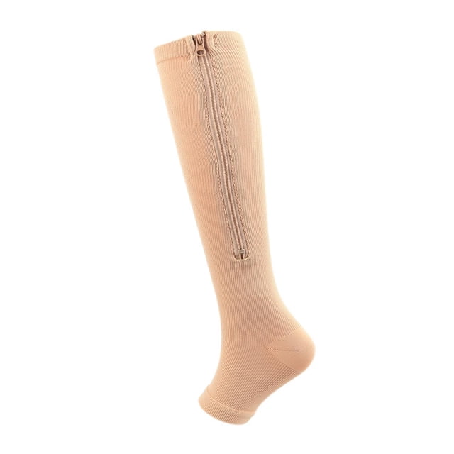 Knee High Open Toe Firm Support Compression Socks with Zip for Men and Women