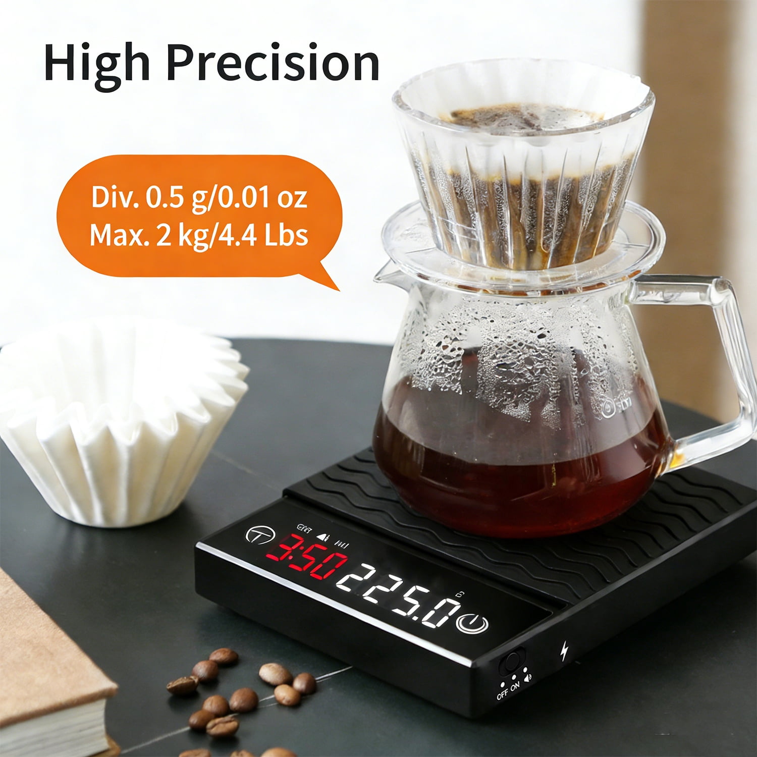 Coffee Scale with Timer, Portable Mini Espresso Scale with Manual & Auto Timer, USB-C Rechargeable, 2kg/0.1g High Precision Scale for Espresso and Pour-Over, Black