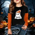 thumbnail image 3 of Abcomgle Girls Halloween Shirts 5t Cute Ghost with Hat Graphic Shirts for Kids Girls Crewneck Raglan Long Sleeve Shirts for Kids Fall Funny Holiday Blouses for Girls, 3 of 7