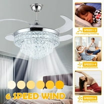 Datingday 42" Crystal Retractable Ceiling Fan with Light,6 Speeds Modern Stepless Dimmable Chandelier Fan with Remote Control Ceiling Fan Indoor for Bedroom Living Room Dining Room