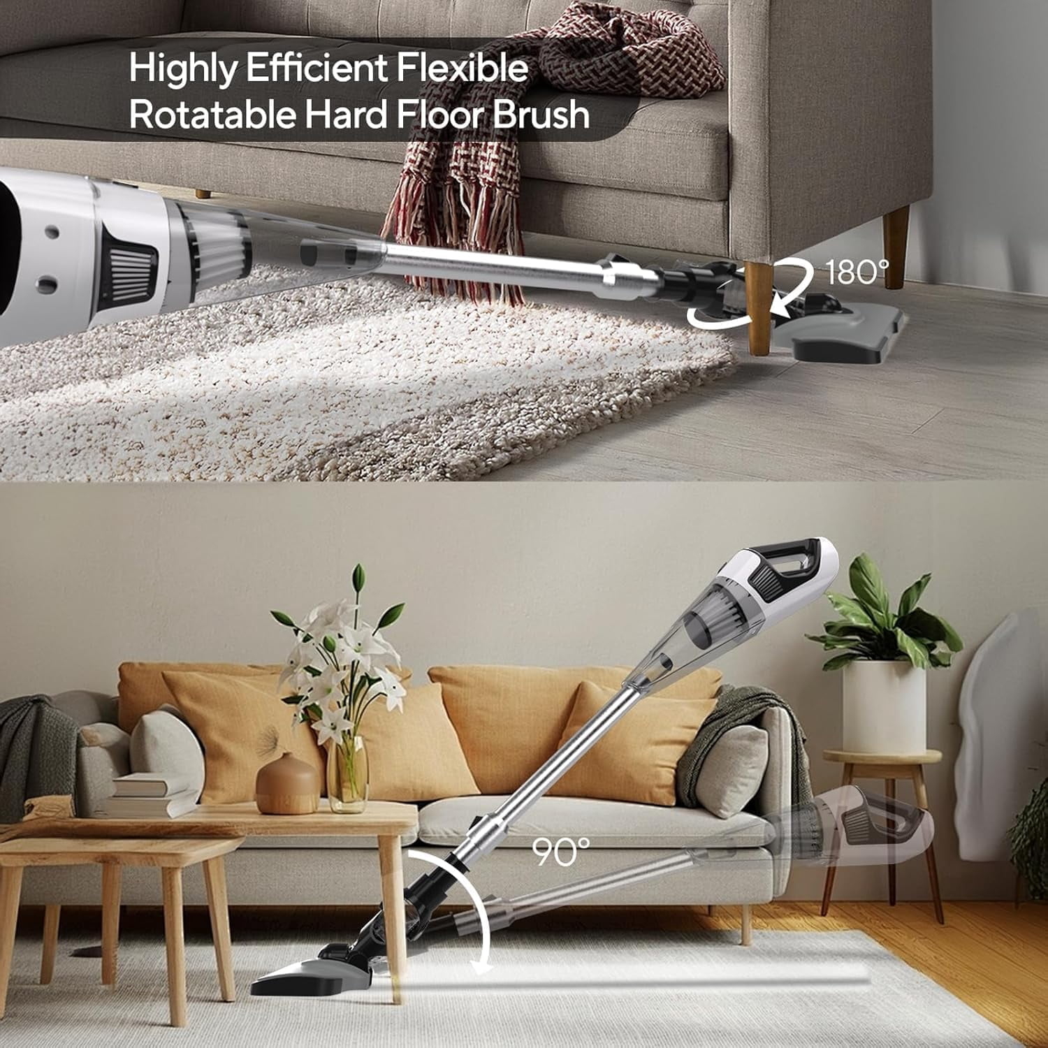 Cordless Vacuum Cleaner, 12000 Pa Powerful Stick Vacuum with Brushless Motor, LED Touch Display, 30 Mins Long Runtime, Self-Standing Lightweight Vacuum for Hard Floor Carpet Hair, Gray