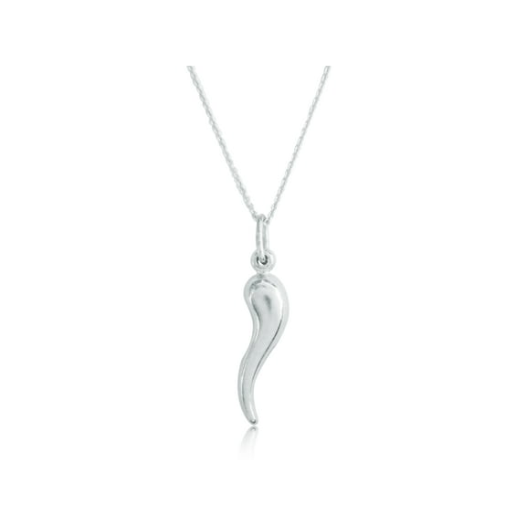 Sterling Silver Italian Horn Charm Pendant Necklace (18, and 20 Inches )