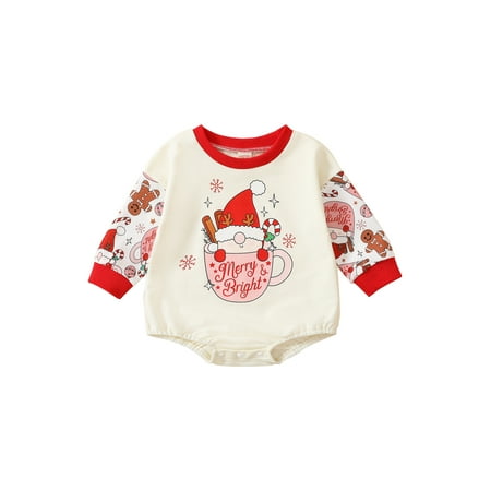 

sdghg Baby Girls Christmas Romper Long Sleeve Crew Neck Cartoon Print Bodysuit for Casual Daily