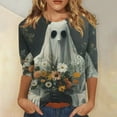 thumbnail image 2 of WTOBBY Women's Bat Element Print Round Neck 3/4 Sleeve Casual Top Halloween Themed Blouse for Fall Fashion and Seasonal Holiday Parties,Gray M, 2 of 5