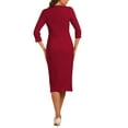thumbnail image 3 of INSPIRE CHIC Women's Sheath Dress Boat Neck 3/4 Sleeves Split Hem Wear-to-Work Midi Dresses Wine Red L, 3 of 5