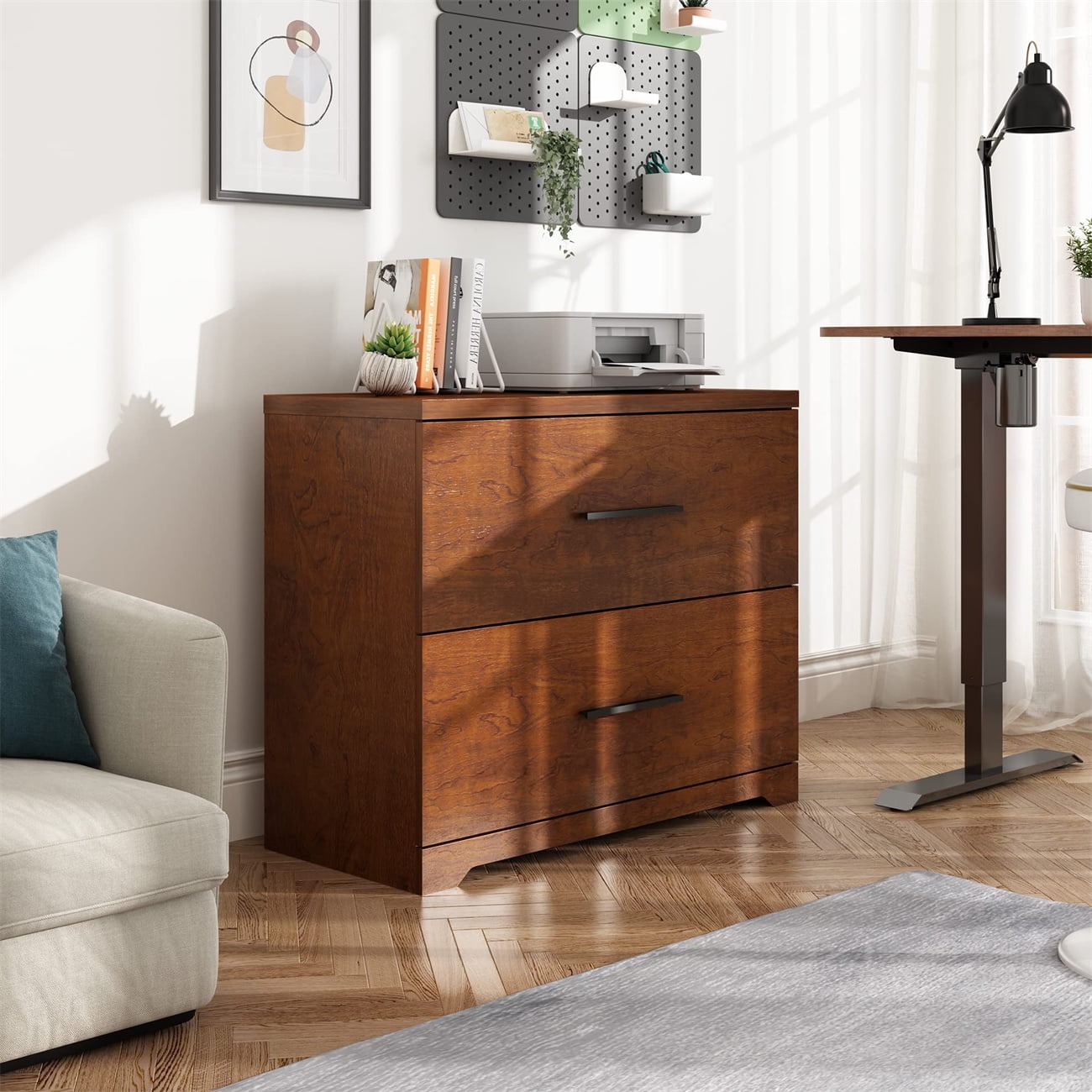 Lateral File with 2 Drawers, Wood File Organizer for