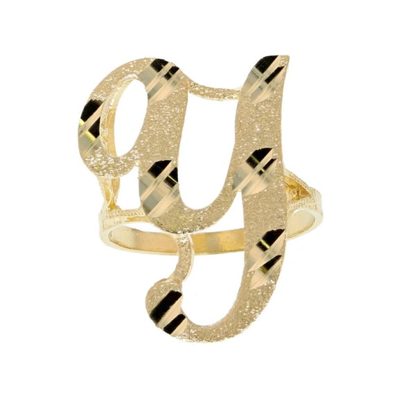 10k Real Yellow Gold Ladies Tendy Chic Diamond Cut Cursive Inital Letter Y Ring
