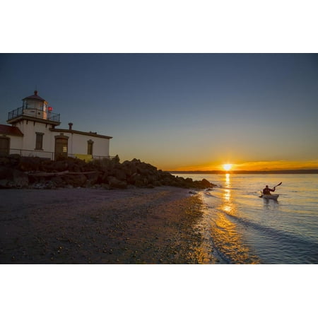 USA, Washington, Seattle. Kayaker Near Discovery Park Lighthouse Print Wall Art By Gary (Best Place To See Stars Near Seattle)